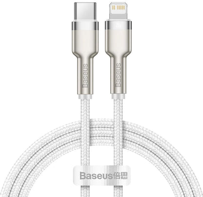 Gegevens- en oplaadkabel USB-C - Lightning Baseus Cafule Metaalserie, 20W, 1m, Wit CATLJK-A02