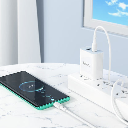 Data- en Oplaadkabel USB-C - USB-C HOCO X83 Victory, 60W, 1m, Wit