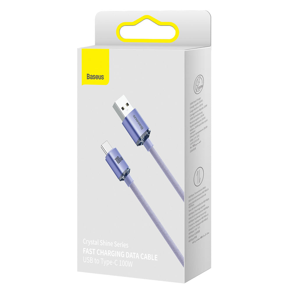USB-A - USB-C Data- en Oplaadkabel Baseus Crystal Shine Series, 100W, 2m, Paars CAJY000505
