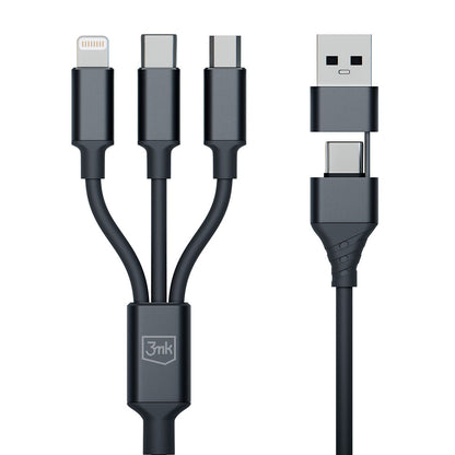 Oplaadkabel USB-A / USB-C - Lightning / microUSB / USB-C 3MK Hyper 3in1, 12W, 1,5m, Zwart 