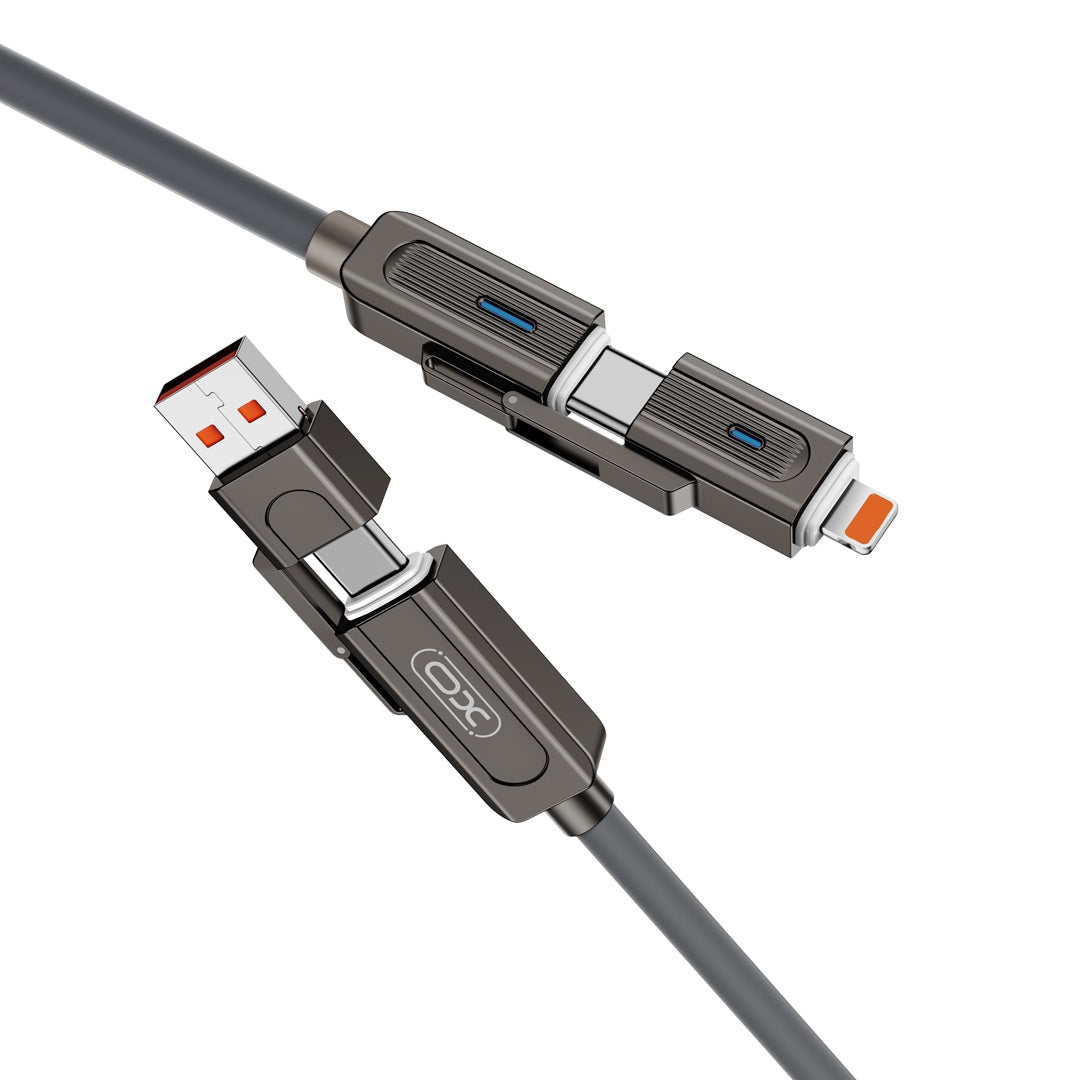 Data- en oplaadkabel USB-C / USB-A - USB-C / Lightning XO Design NB275 2in1, 60W, 1m, Zwart 