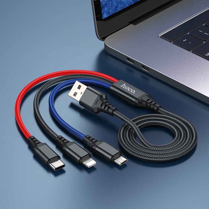 Câble de charge USB-A - Lightning / microUSB / USB-C HOCO X76 3en1, 18W, 1m, Multicolore