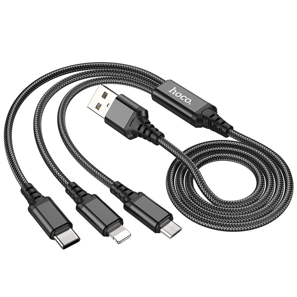 Ladekabel USB-A - Lightning / microUSB / USB-C HOCO X76 3in1, 18W, 1m, Schwarz