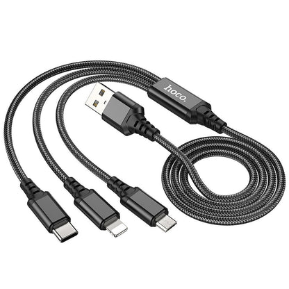 Ladekabel USB-A - Lightning / microUSB / USB-C HOCO X76 3in1, 18W, 1m, Schwarz