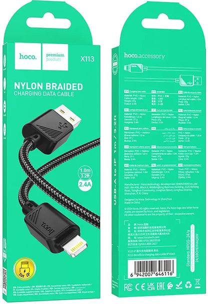 Data- en Oplaadkabel USB-A - Lightning HOCO X113, 18W, 1m, Zwart