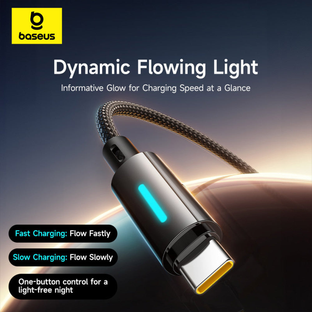 Câble de Données et de Charge USB-A - USB-C Baseus Lit Button Control, 100W, 2m, Noir P10379002121-01