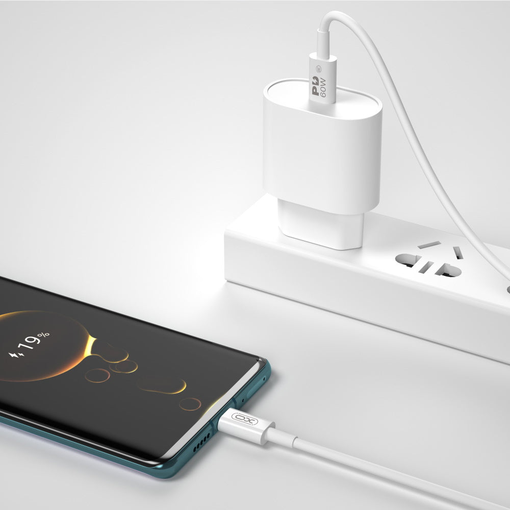 Câble de Données et de Charge USB-C - USB-C XO Design NB-Q190A, 60W, 1m, Blanc