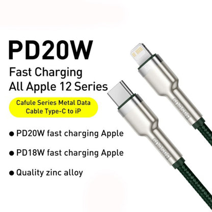 USB-C - Lightning Data en Oplaadkabel Baseus Cafule Metal Series, 20W, 2m, Groen CATLJK-B06