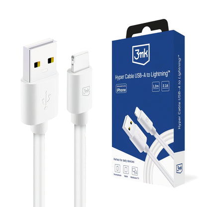 Data- en Oplaadkabel USB-A - Lightning 3MK Hyper, 12W, 1.2m, Wit