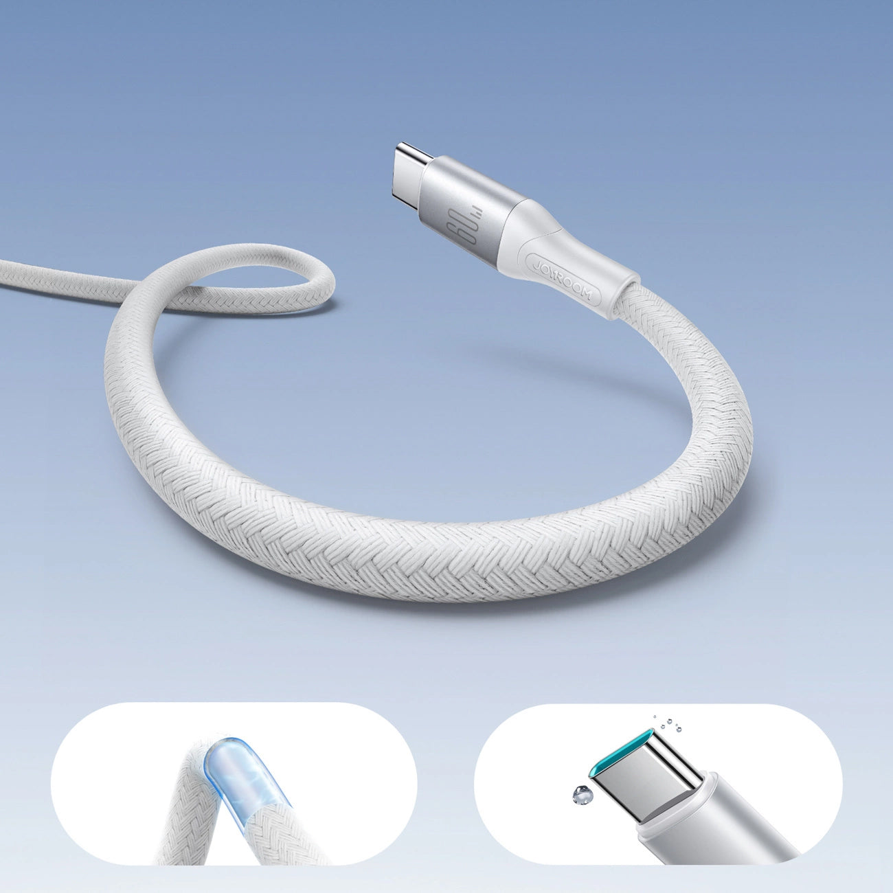 USB-C Data- en Oplaadkabel - USB-C Joyroom S-A28 Flash, 60W, 1m, Wit