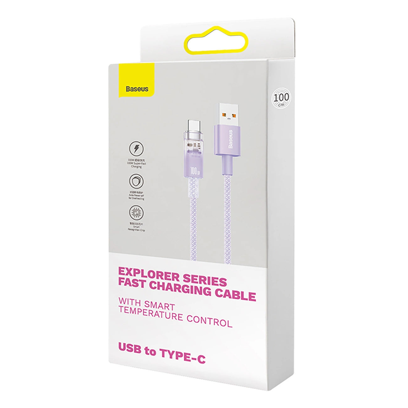 Câble de Données et de Charge USB-A - USB-C Baseus Explorer, 100W, 1m, Mauve CATS010405