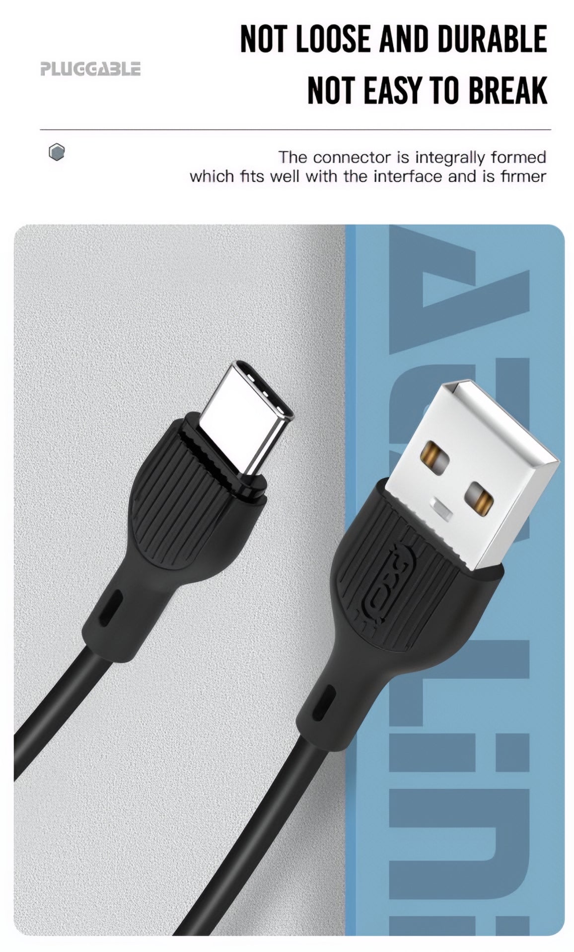 USB-A - USB-C Data- en Oplaadkabel XO Design NB200, 10W, 1m, Zwart