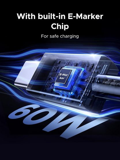 Câble de Données et de Charge USB-C - USB-C UGREEN L524, 60W, 2m, Gris