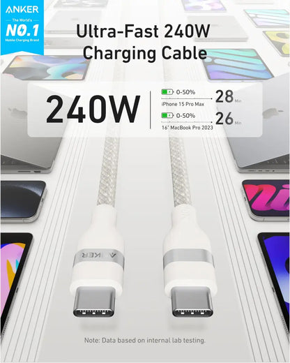 Câble de Données et de Charge USB-C - USB-C Anker, 240W, 0.9m, Blanc A82E2H21