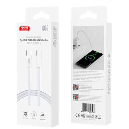 USB-C Data and Charging Cable - USB-C XO Design NB-Q260A, 60W, 1m, White