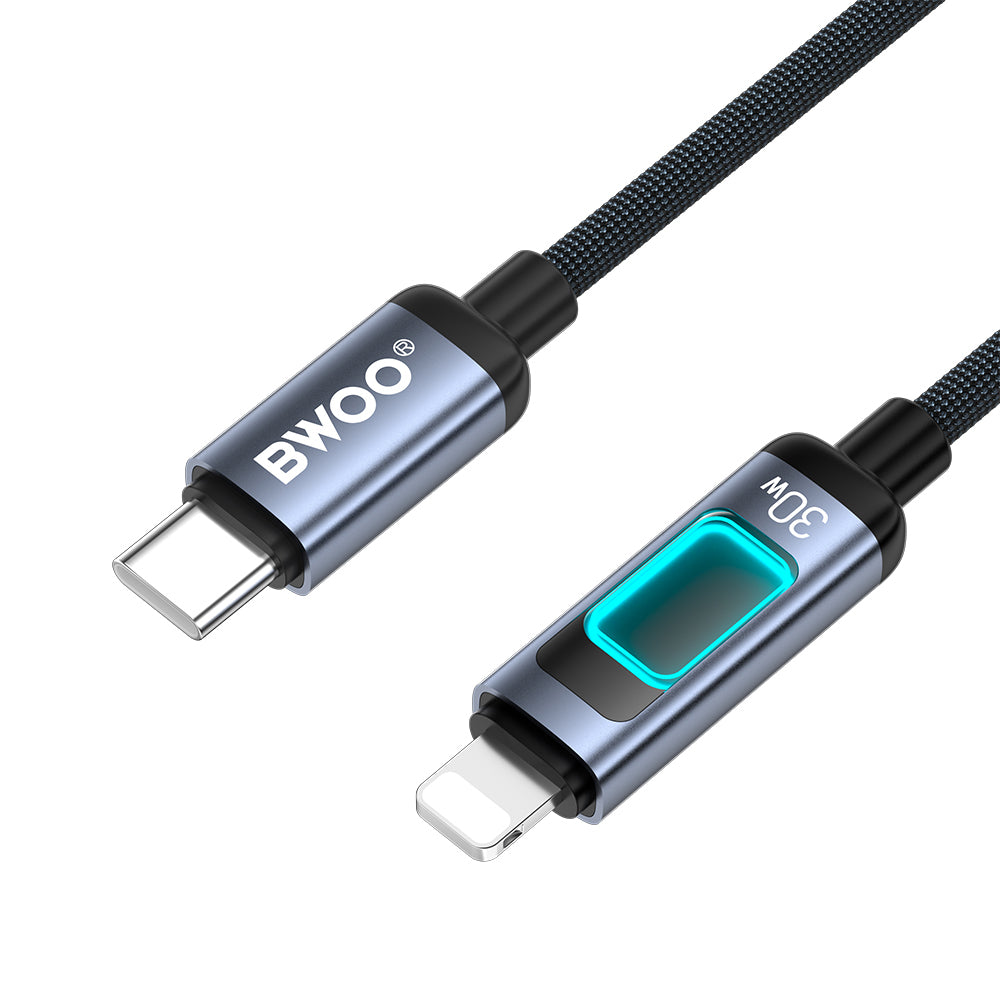 Câble de données et de charge USB-C - Lightning BWOO X324CL Display, 30W, 1m, Noir