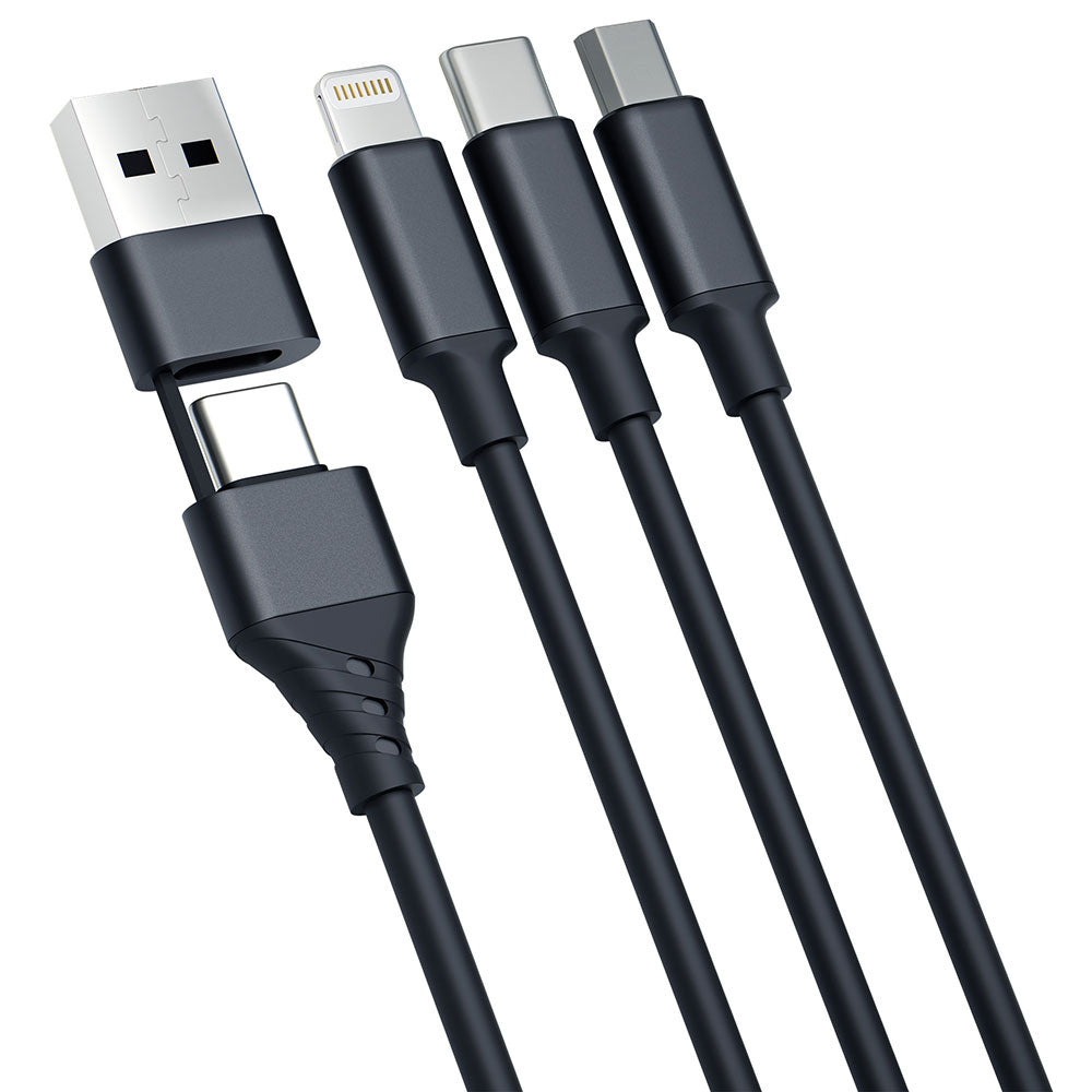 Oplaadkabel USB-A / USB-C - Lightning / microUSB / USB-C 3MK Hyper 3in1, 12W, 1,5m, Zwart 