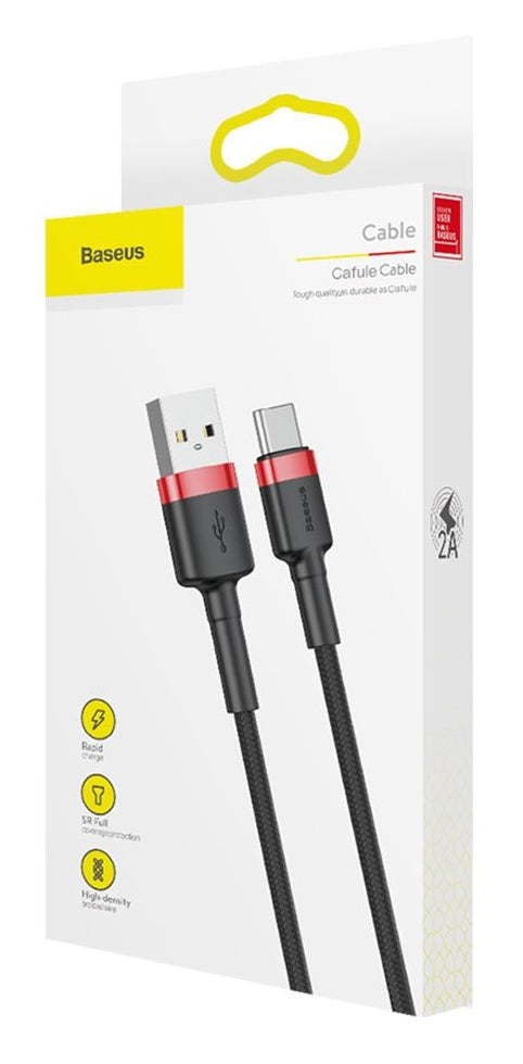 Data- en oplaadkabel USB-A - USB-C Baseus Cafule, 18W, 0,5m, Rood CATKLF-D91 