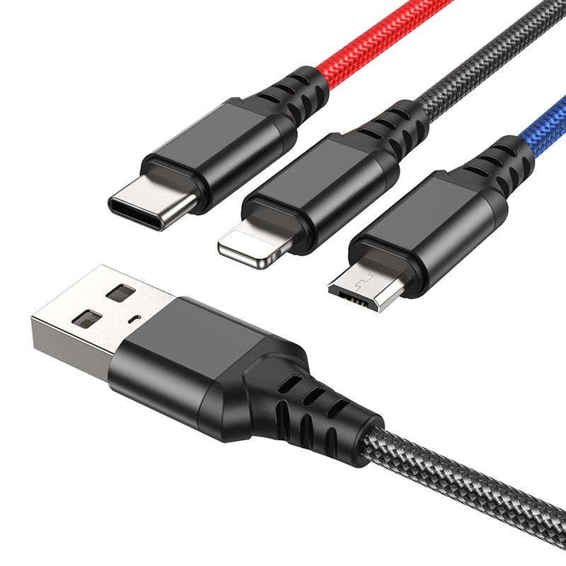 Câble de charge USB-A - Lightning / microUSB / USB-C HOCO X76 3en1, 18W, 1m, Multicolore