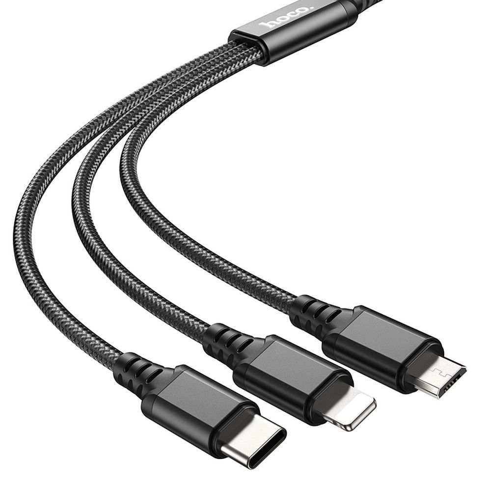 Ladekabel USB-A - Lightning / microUSB / USB-C HOCO X76 3in1, 18W, 1m, Schwarz