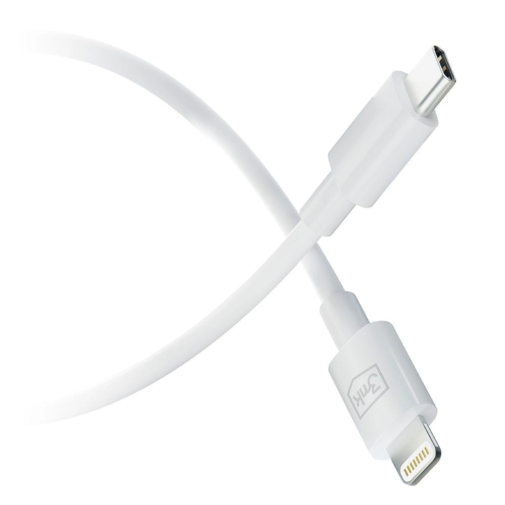 Data- en oplaadkabel USB-C - Lightning 3MK Hyper, 20W, 1,2 m, wit 