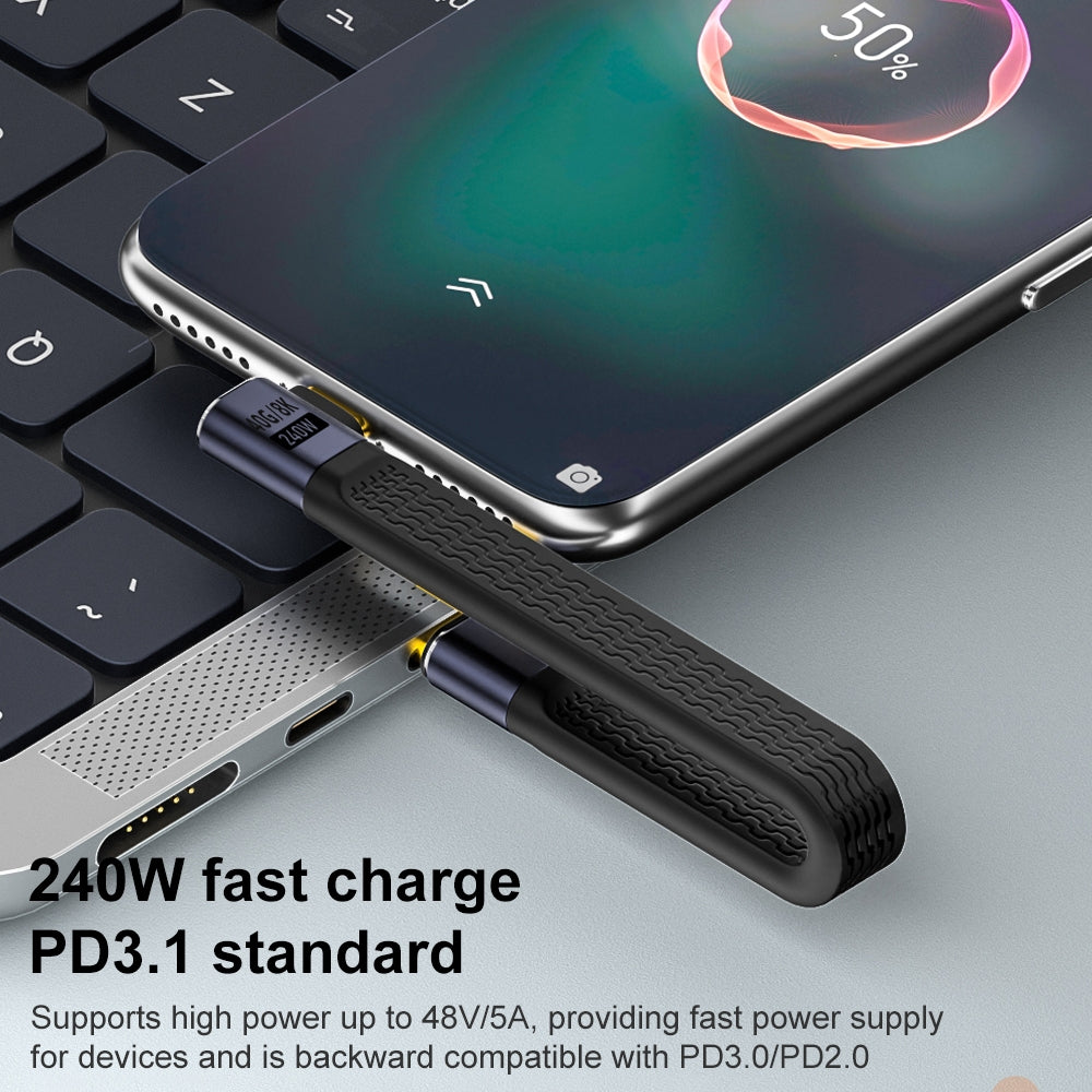 USB-C Daten- und Ladekabel - USB-C OEM Angled 8K Video Version 2, 240W, 0,15m, Schwarz