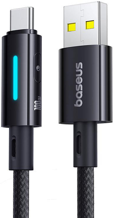 Data- en Oplaadkabel USB-A - USB-C Baseus Lit Button Control, 100W, 1m, Zwart P10379002121-00