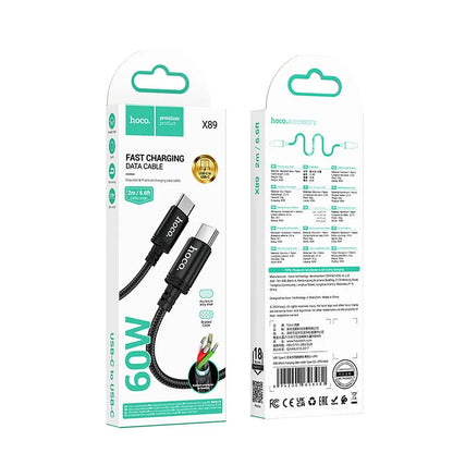 Câble de Données et de Charge USB-C - USB-C HOCO X89, 60W, 2m, Noir