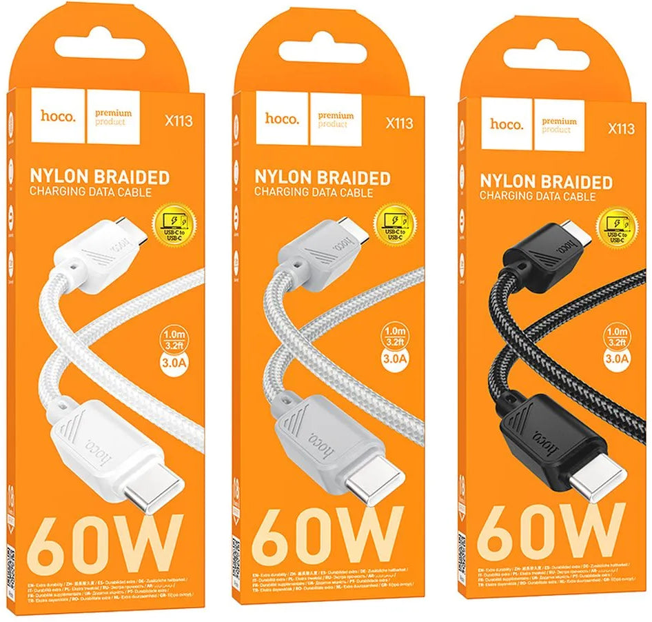 USB-C Data- en Oplaadkabel - USB-C HOCO X113, 60W, 1m, Zwart