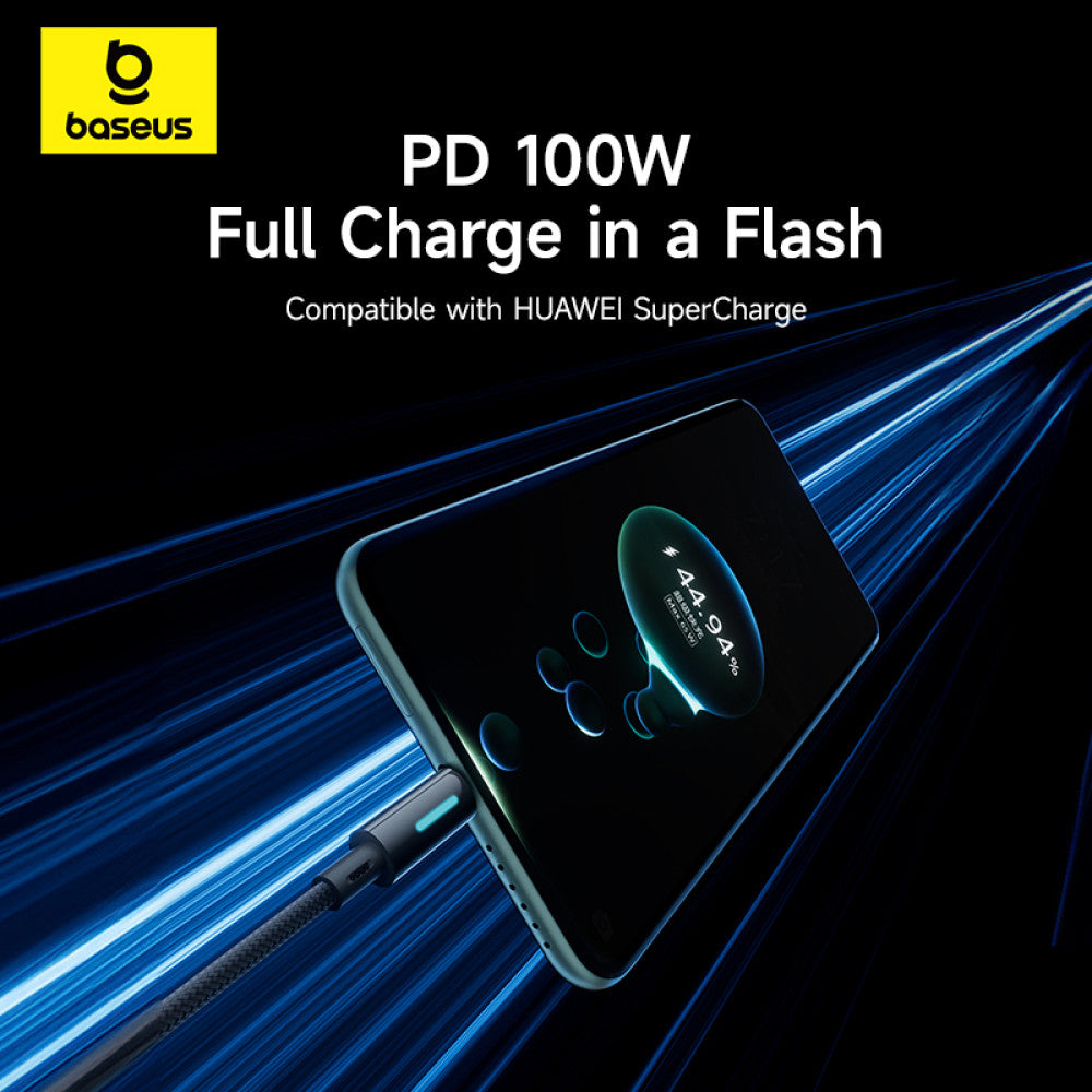 Câble de Données et de Charge USB-A - USB-C Baseus Lit Button Control, 100W, 2m, Noir P10379002121-01