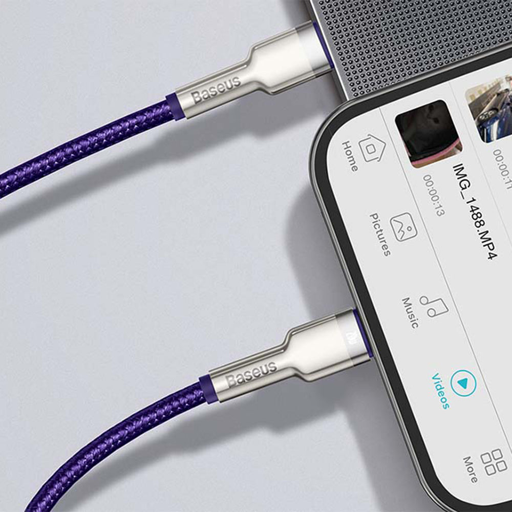 USB-C - Lightning Data en Oplaadkabel Baseus Cafule Metal Series, 20W, 1m, Paars CATLJK-A05
