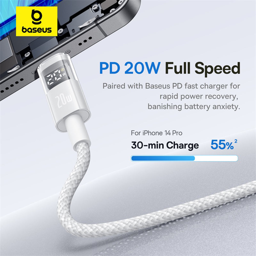 Data- en Oplaadkabel USB-C - Lightning Baseus Display 2, 20W, 2m, Wit P10382703211-01