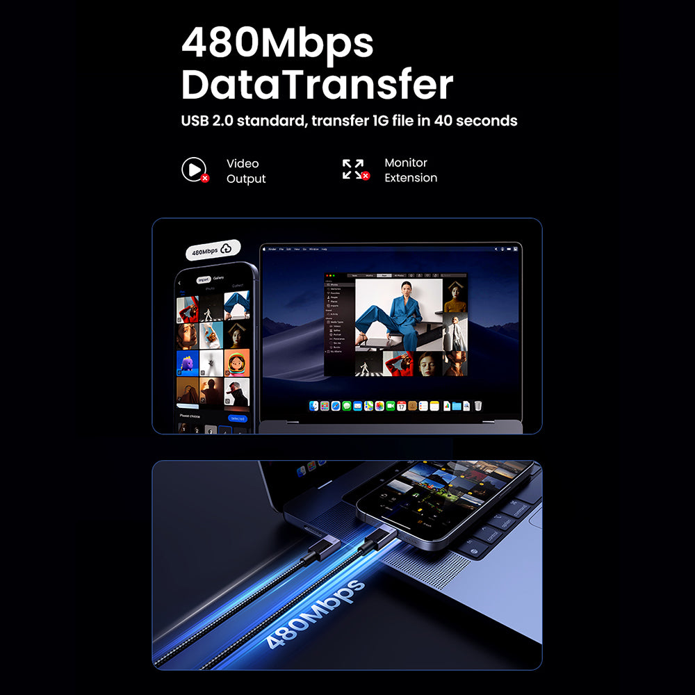 Câble de Données et de Charge USB-C - USB-C UGREEN L513, 240W, 2m, Noir