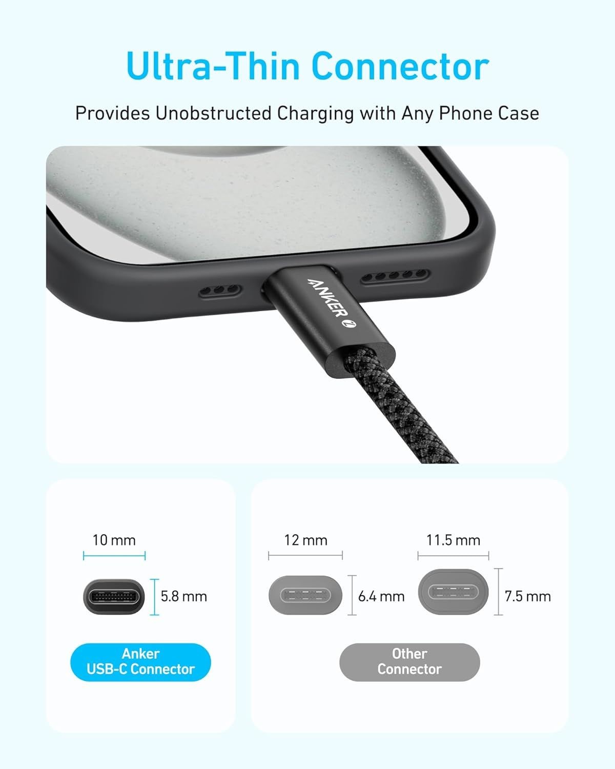 USB-C Data en Oplaadkabel - USB-C Anker Zolo, 240W, 1.8m, Zwart A8060H12