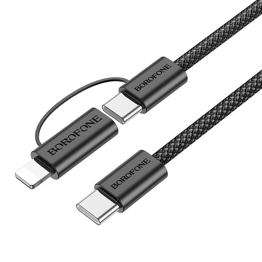 USB-C - Lightning / USB-C Borofone BX104 Primo 2in1 Data- en Oplaadkabel, 60W, 1m, Zwart
