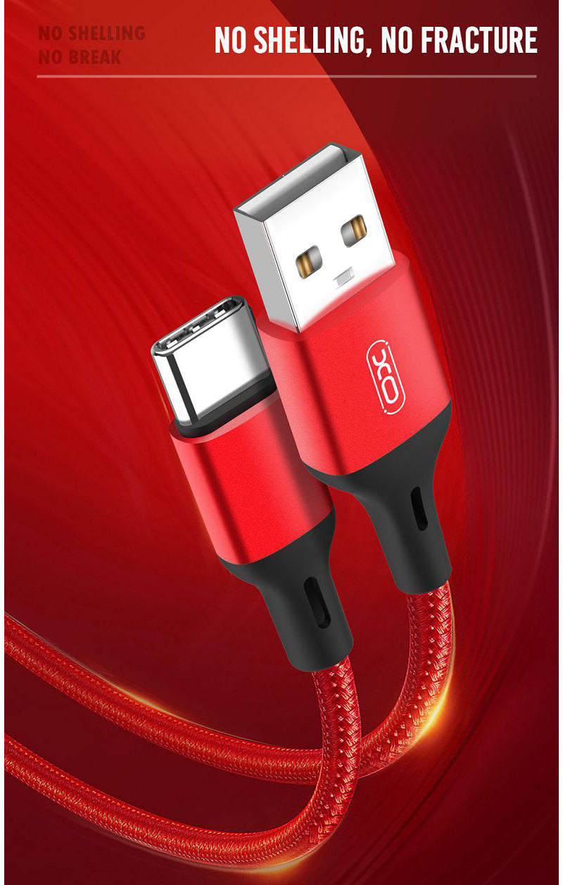 Data- en Oplaadkabel USB-A - USB-C XO Design NB143, 18W, 2m, Rood