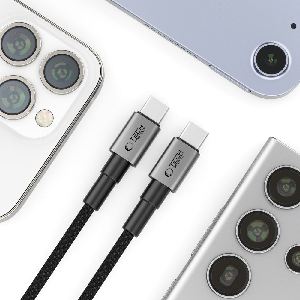 Câble de Données et de Charge USB-C - USB-C Tech-Protect Ultraboost DNA MagTwist, 100W, 2m, Gris