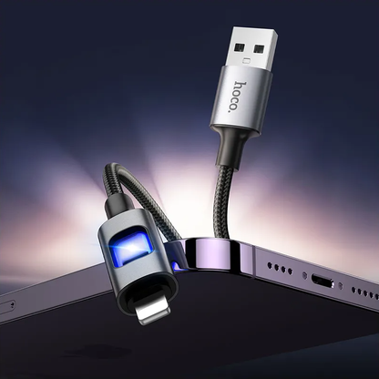 Câble de Données et de Charge USB-A - Lightning HOCO U144 Led, 18W, 1.2m, Noir