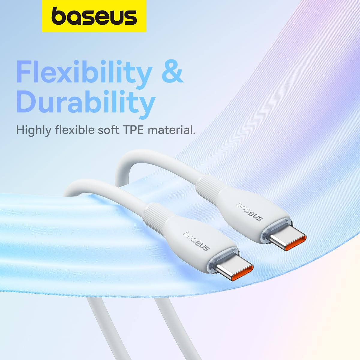 Data- en Oplaadkabel USB-C - USB-C Baseus Pudding, 100W, 1.2m, Wit P10355702221-00