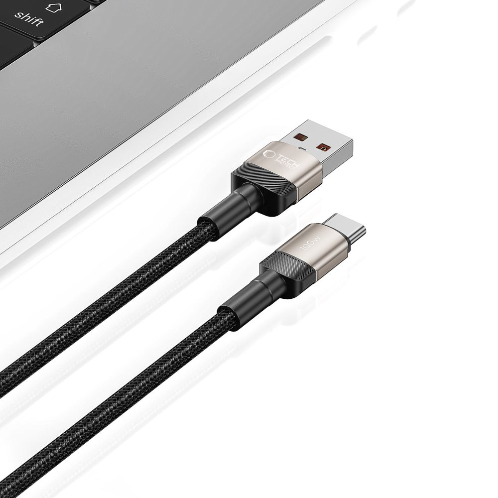 USB-A naar USB-C Data- en Oplaadkabel Tech-Protect Ultraboost EVO, 100W, 1m, Zilver
