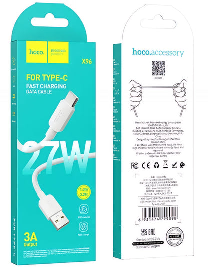 Câble de données et de charge USB-A - USB-C HOCO X96, 27W, 1m, Blanc
