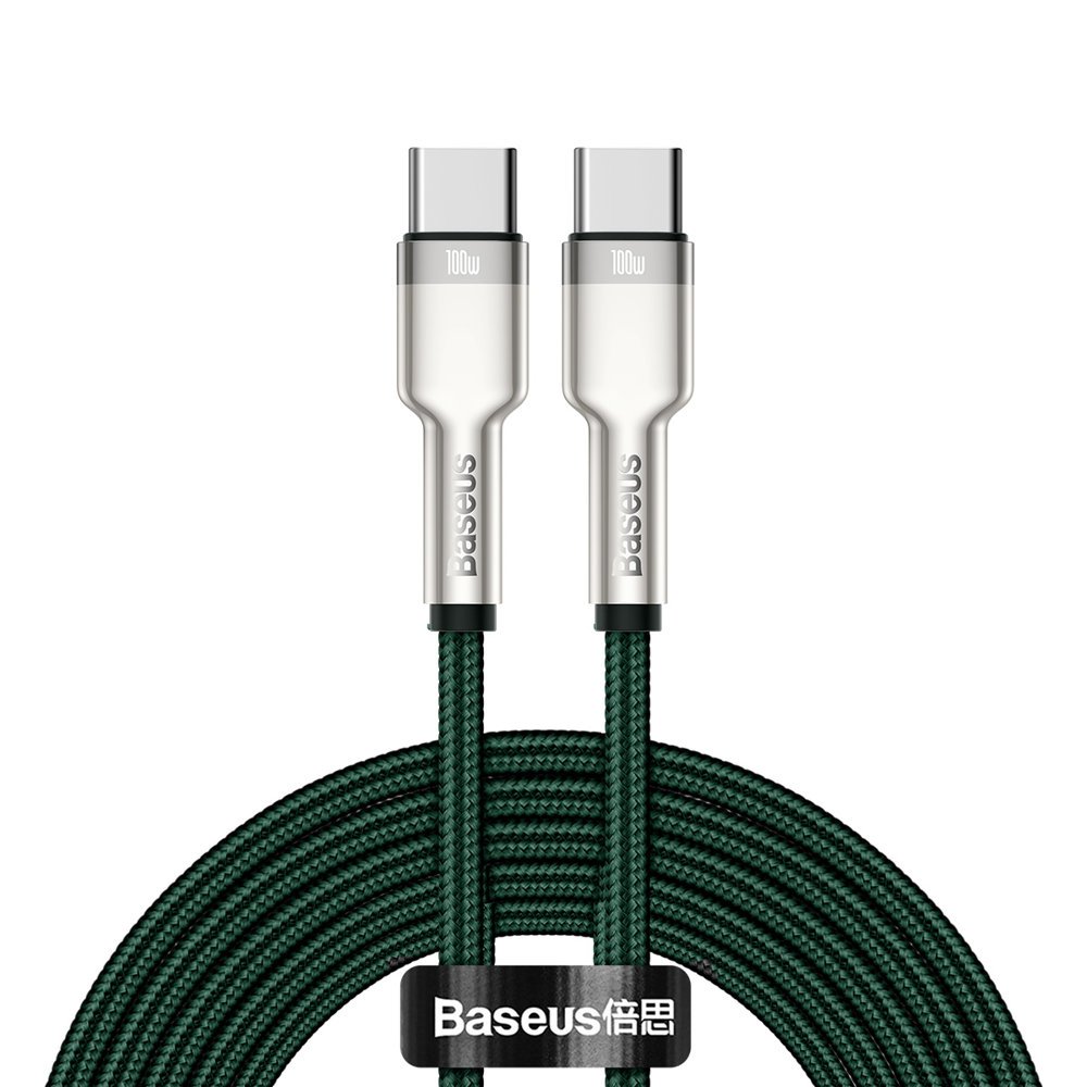 USB-C Data- en oplaadkabel - USB-C Baseus Cafule Metaalserie, 100W, 2m, Groen CATJK-D06