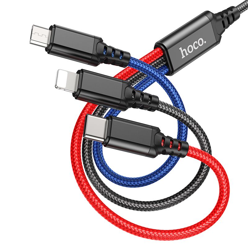 Câble de charge USB-A - Lightning / microUSB / USB-C HOCO X76 3en1, 18W, 1m, Multicolore