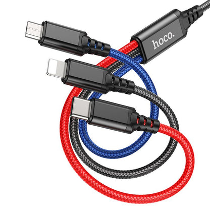 Câble de charge USB-A - Lightning / microUSB / USB-C HOCO X76 3en1, 18W, 1m, Multicolore