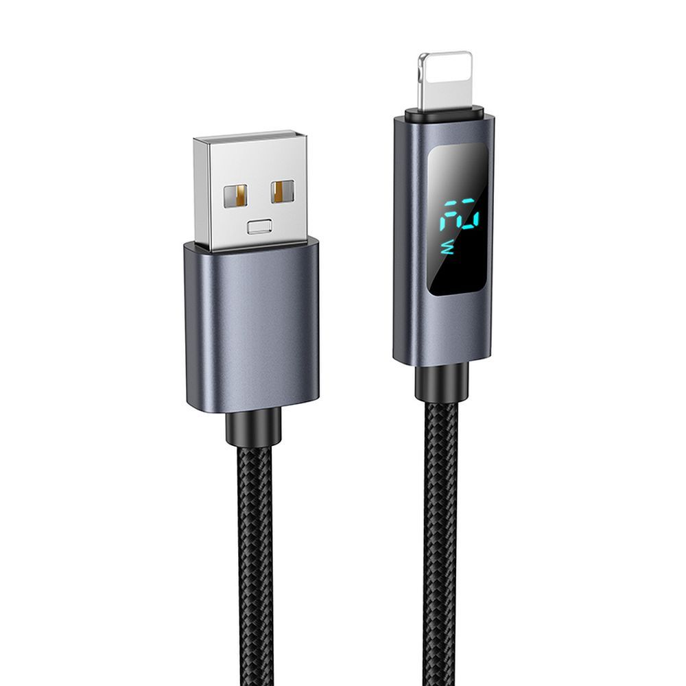 Data- en Oplaadkabel USB-A - Lightning HOCO Display X112, 18W, 1m, Zwart