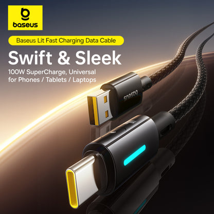 Câble de Données et de Charge USB-A - USB-C Baseus Lit Button Control, 100W, 2m, Noir P10379002121-01