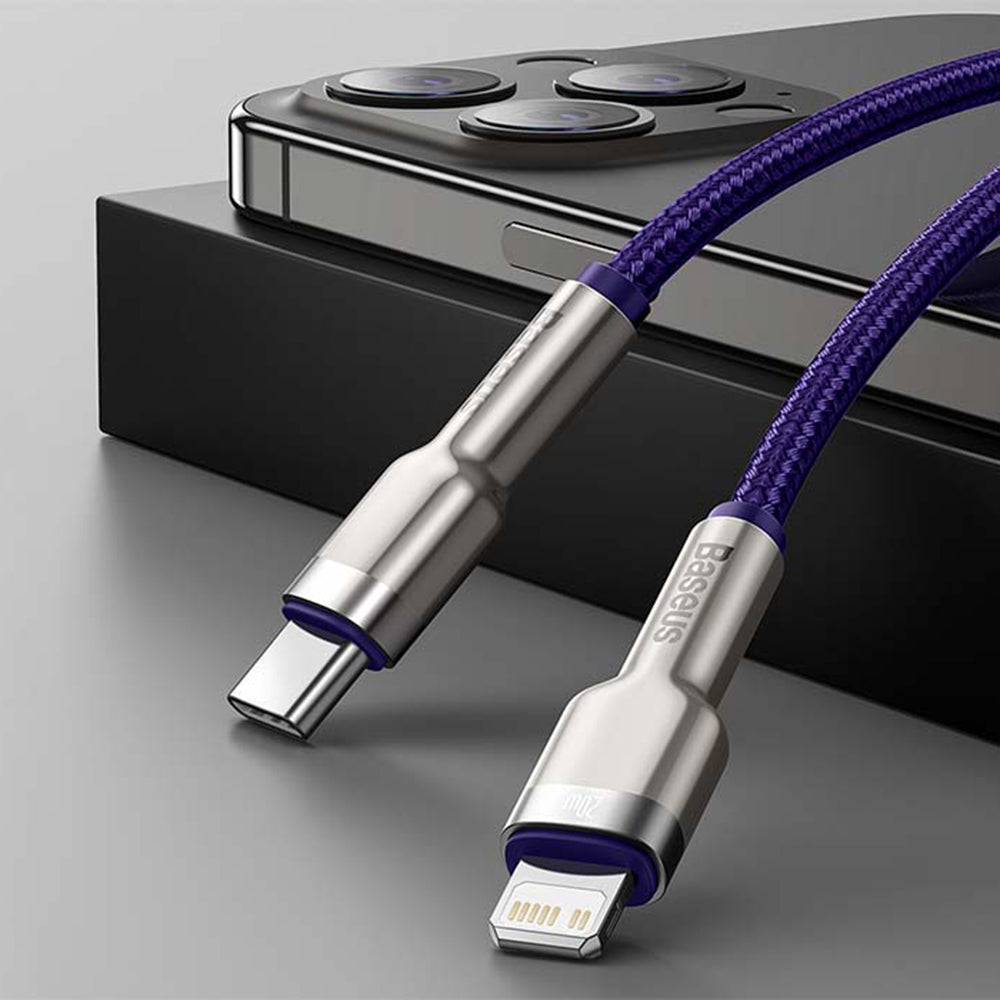 USB-C - Lightning Data en Oplaadkabel Baseus Cafule Metal Series, 20W, 1m, Paars CATLJK-A05