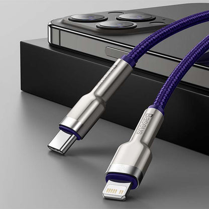 USB-C - Lightning Data en Oplaadkabel Baseus Cafule Metal Series, 20W, 1m, Paars CATLJK-A05