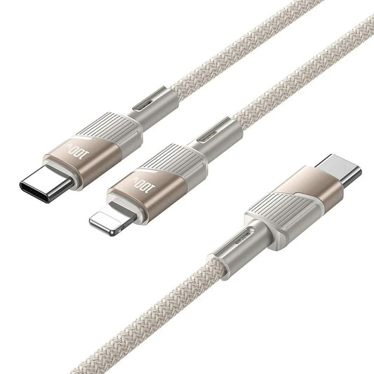 USB-C Data- en Oplaadkabel - 2 x USB-C HOCO U139 2in1, 100W, 1.2m, Goud