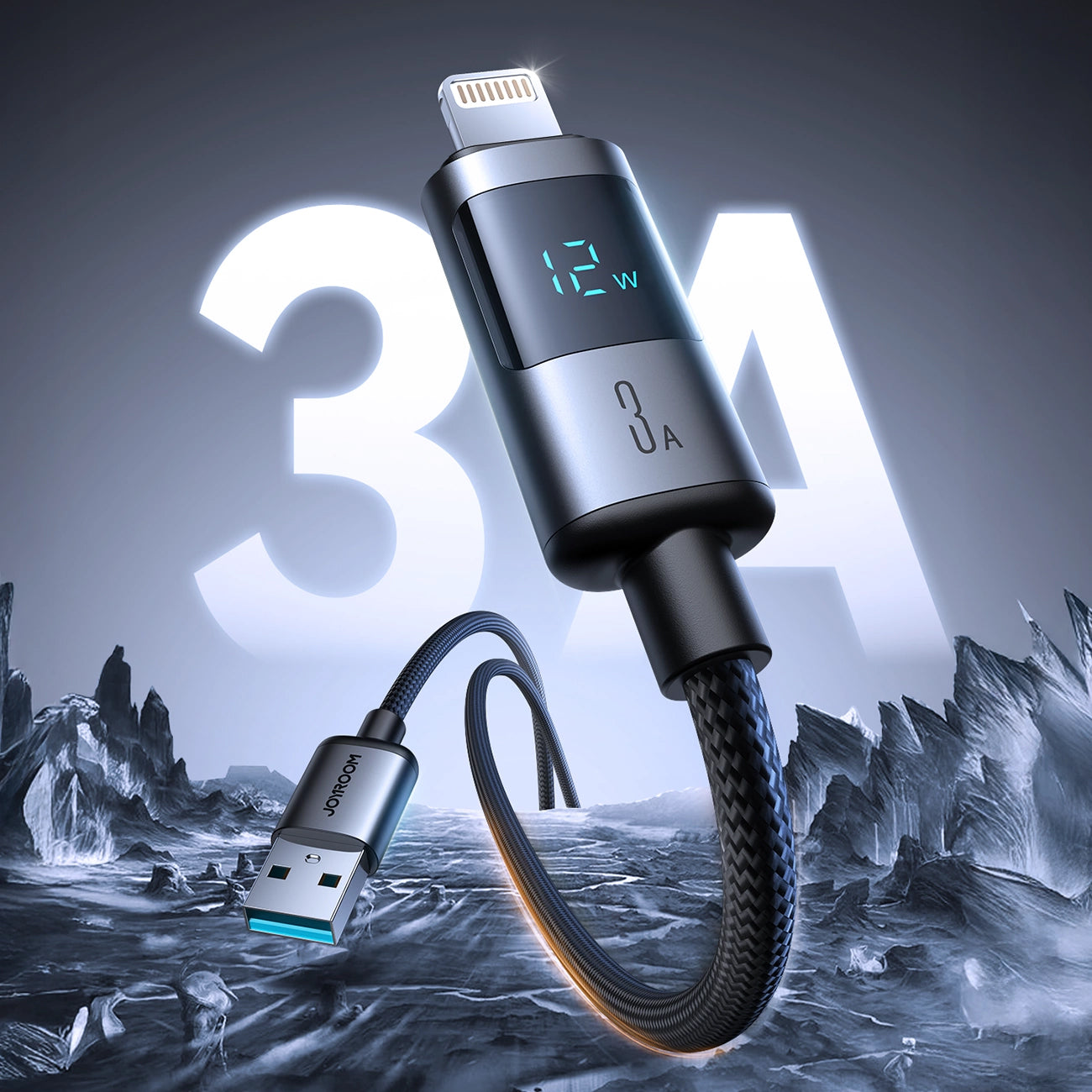 Câble de Données et de Charge USB-A - Lightning Joyroom S-A16 Pro Prism Display, 12W, 1.2m, Noir